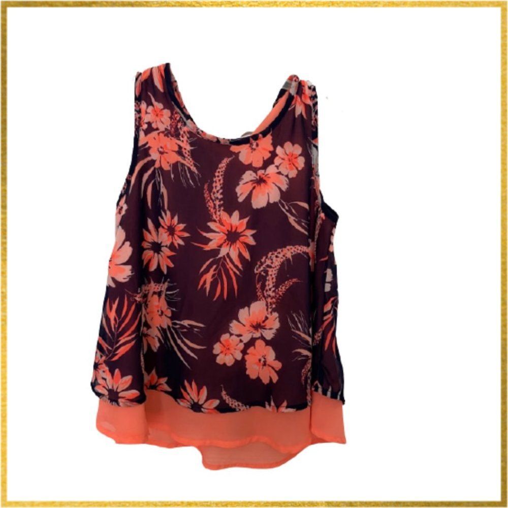 Girl’s Sleeveless Layered Top Size 8 Floral Flowy Relaxed Fit Blue Orange